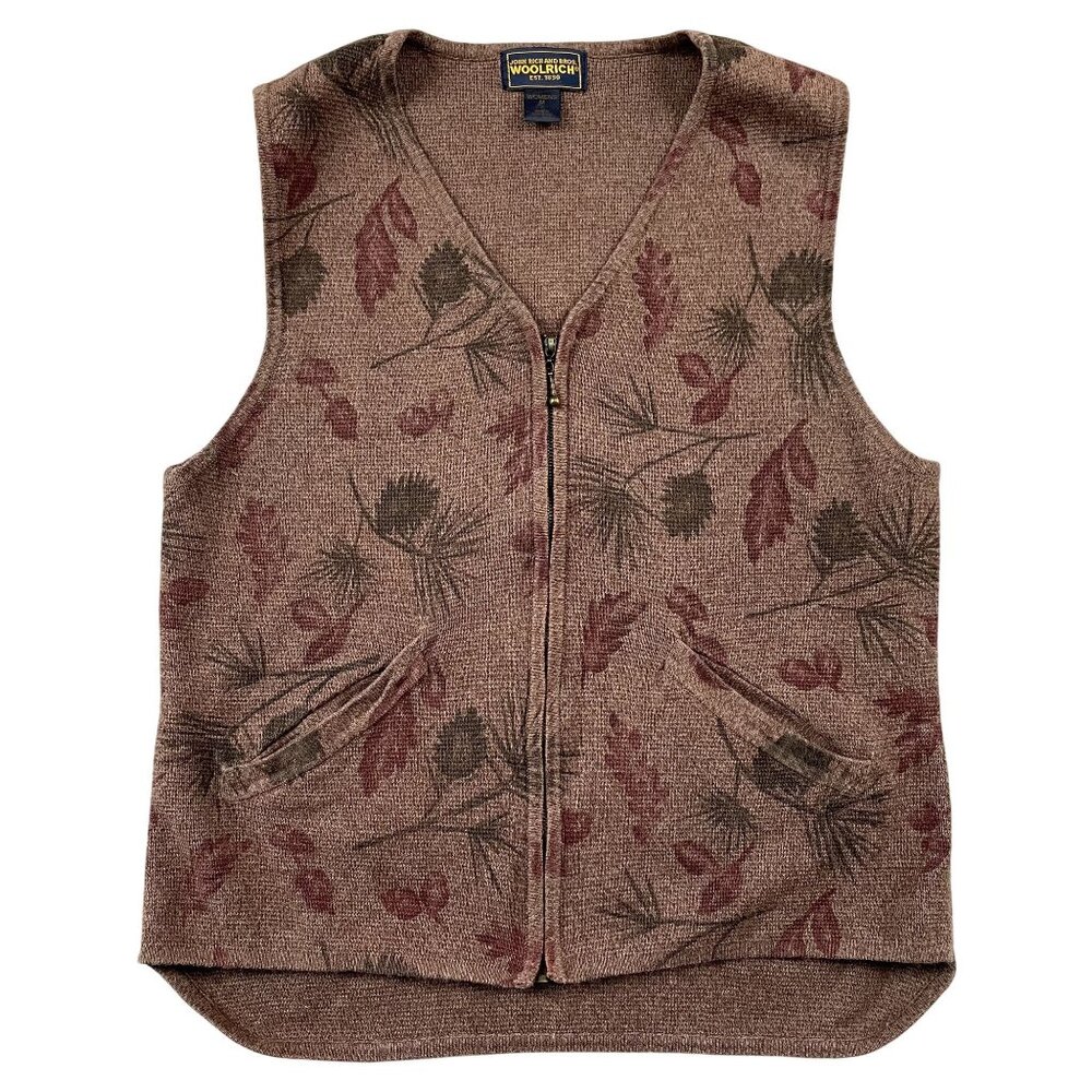 VTG Woolrich Sweater Vest Womens Medium Bark Foliage Fall Made in Hong Kong